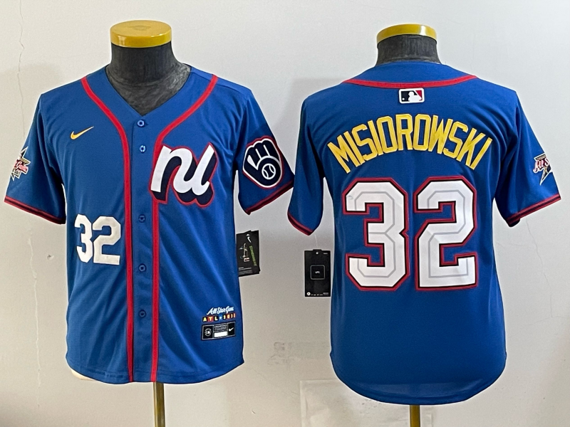 Youth  Milwaukee Brewers #32 Misiorowski blue Nike MLB 2025 jersey 003